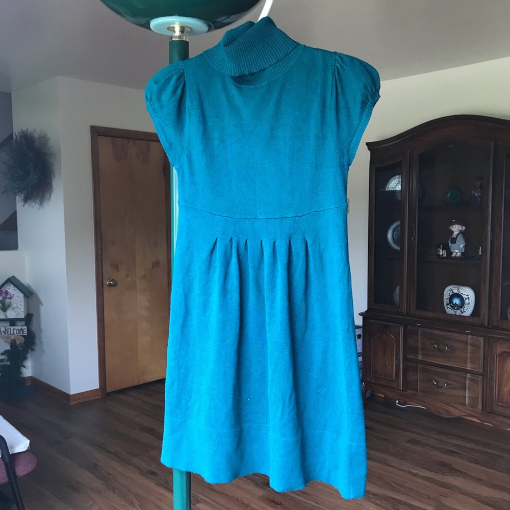 Short sleeve sweater dress with turtleneck